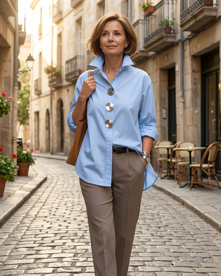 Women's Relaxed Fit Oversized Button-Down Blouse