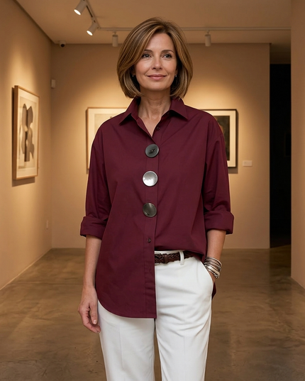 Women's Relaxed Fit Oversized Button-Down Blouse