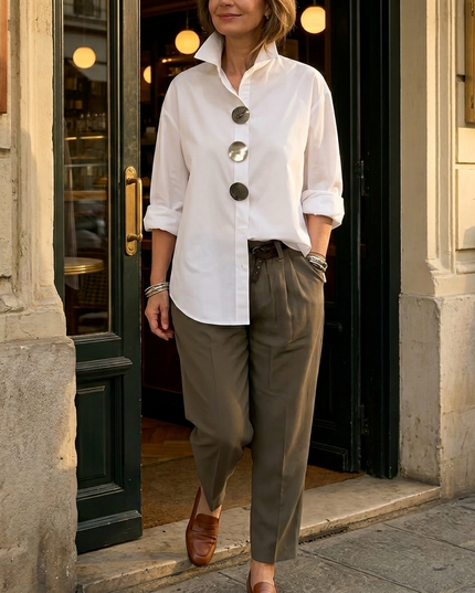 Women's Relaxed Fit Oversized Button-Down Blouse