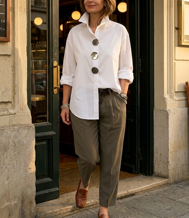 Women's Relaxed Fit Oversized Button-Down Blouse