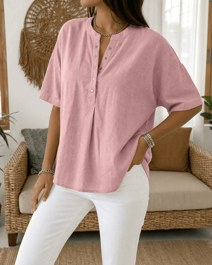Women's Relaxed Fit Short Sleeve Button Henley Blouse