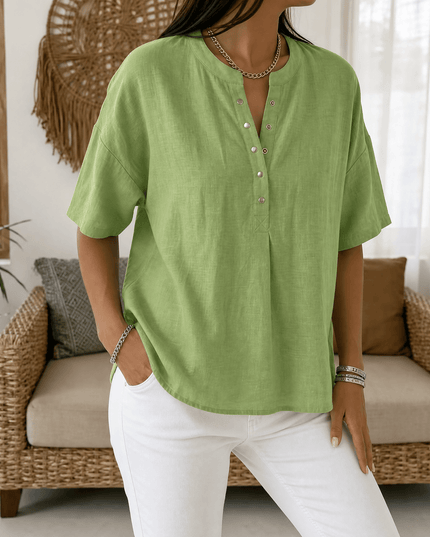 Women's Relaxed Fit Short Sleeve Button Henley Blouse