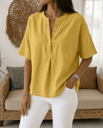 Women's Relaxed Fit Short Sleeve Button Henley Blouse