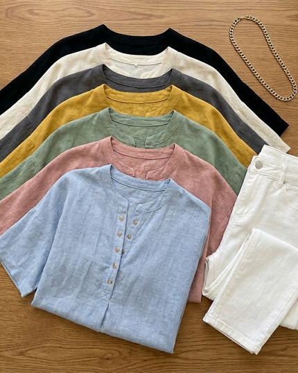 Women's Relaxed Fit Short Sleeve Button Henley Blouse