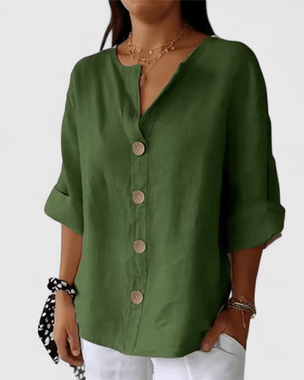 Women's Relaxed Fit V-Neck Button Front Blouse