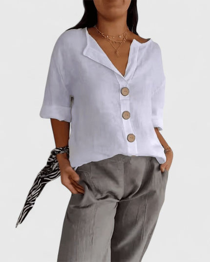 Women's Relaxed Fit V-Neck Button Front Blouse