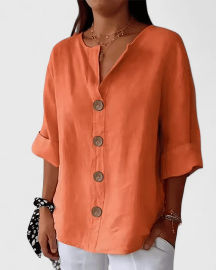 Women's Relaxed Fit V-Neck Button Front Blouse