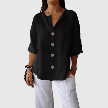 Women's Relaxed Fit V-Neck Button Front Blouse