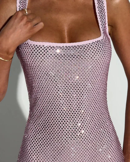 Women's Rhinestone Square Neck Homecoming Party Mini Dress