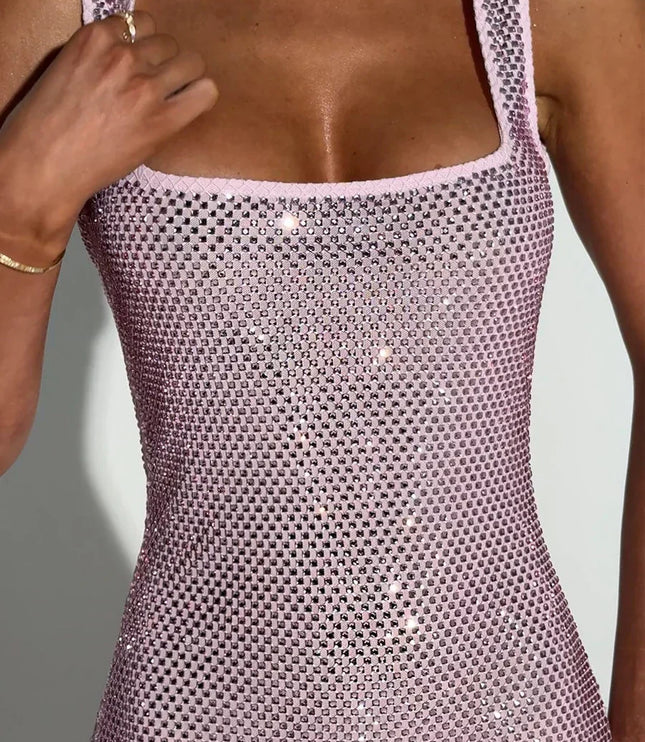 Women's Rhinestone Square Neck Homecoming Party Mini Dress