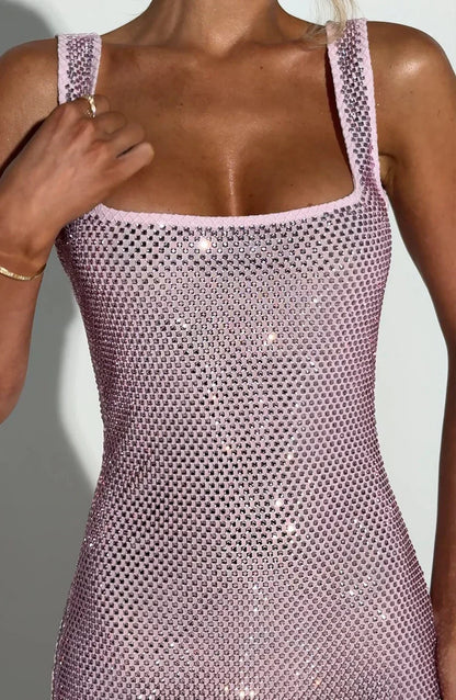 Women's Rhinestone Square Neck Homecoming Party Mini Dress