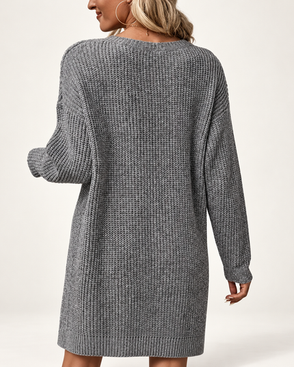 Women's Ribbed Knit Dress with a Long Draped Hemline