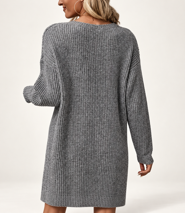 Women's Ribbed Knit Dress with a Long Draped Hemline