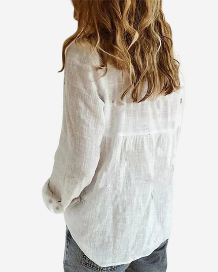 Women's Roll-Tab Sleeve Button-Front Collared Blouse