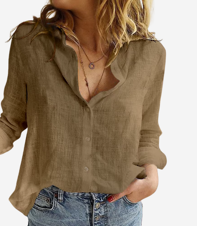 Women's Roll-Tab Sleeve Button-Front Collared Blouse
