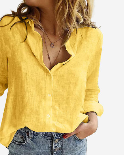 Women's Roll-Tab Sleeve Button-Front Collared Blouse
