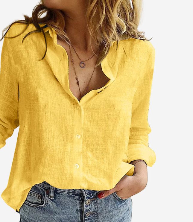 Women's Roll-Tab Sleeve Button-Front Collared Blouse