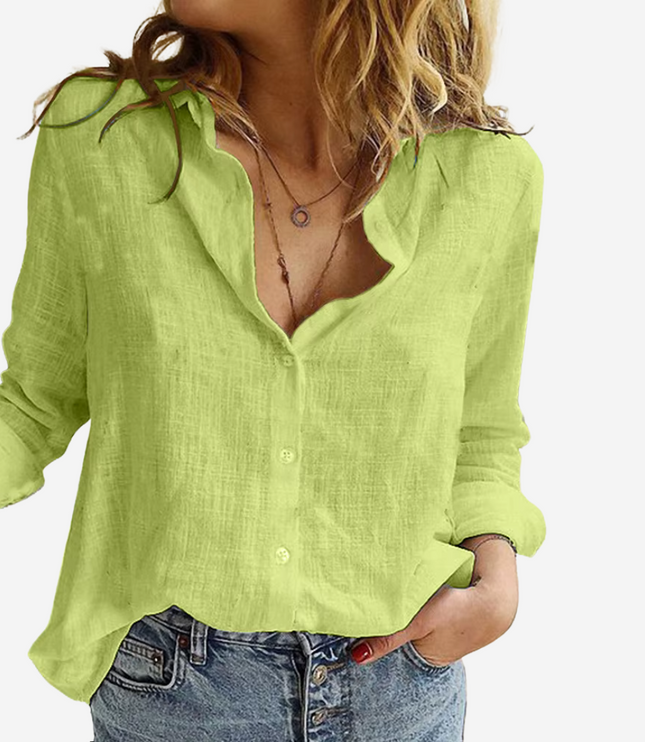 Women's Roll-Tab Sleeve Button-Front Collared Blouse