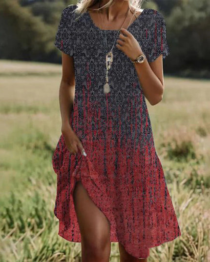 Women's Round Neck Swing Dress with a Dipped Hem