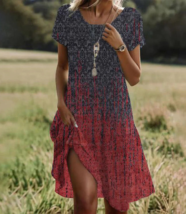 Women's Round Neck Swing Dress with a Dipped Hem