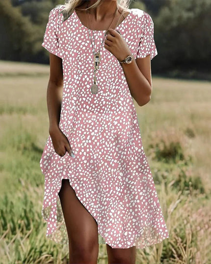 Women's Round Neck Swing Dress with a Dipped Hem