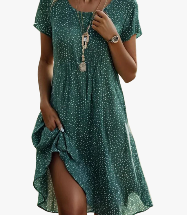 Women's Round Neck Swing Dress with a Dipped Hem
