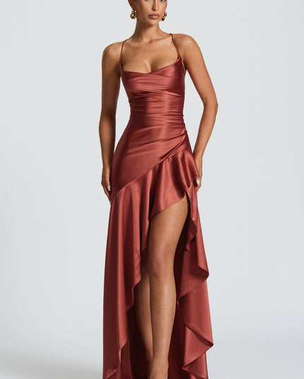 Women's Ruched Asymmetric High-Low Hem Maxi Dress