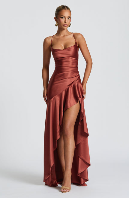 Women's Ruched Asymmetric High-Low Hem Maxi Dress