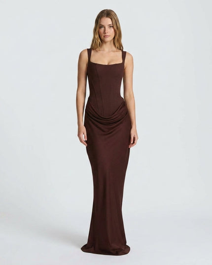Women's Ruched Maxi Dress with a Square Neckline