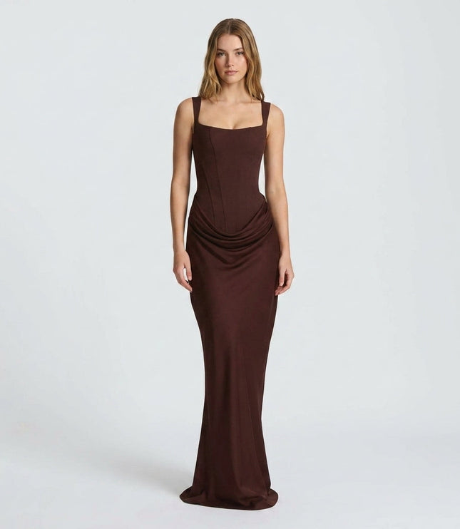 Women's Ruched Maxi Dress with a Square Neckline