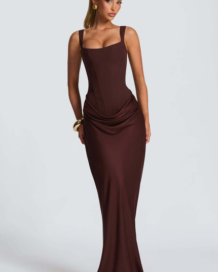 Women's Ruched Maxi Dress with a Square Neckline
