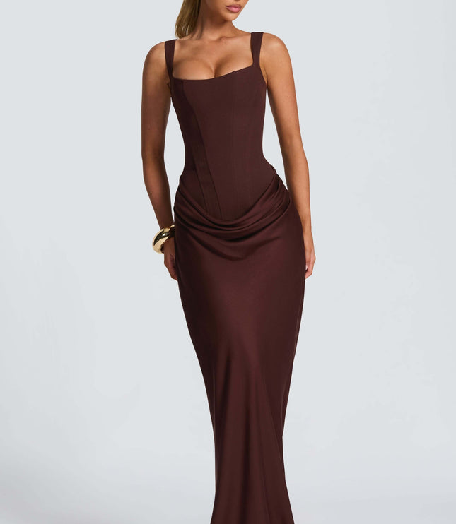 Women's Ruched Maxi Dress with a Square Neckline