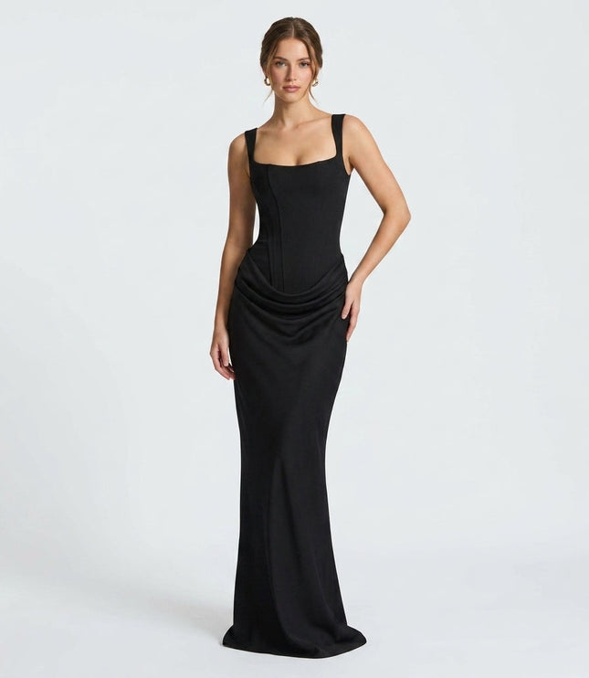 Women's Ruched Maxi Dress with a Square Neckline