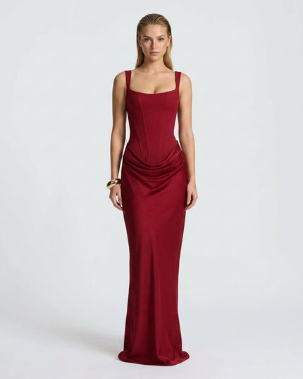 Women's Ruched Maxi Dress with a Square Neckline