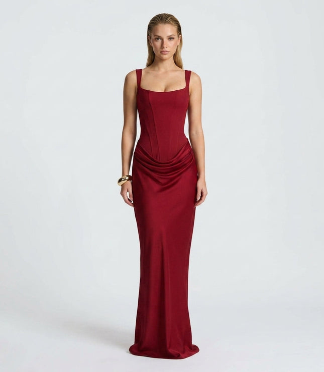 Women's Ruched Maxi Dress with a Square Neckline