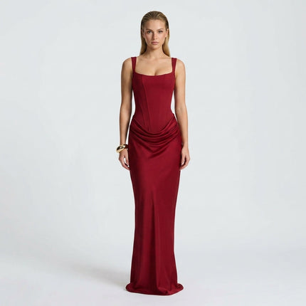 Women's Ruched Maxi Dress with a Square Neckline