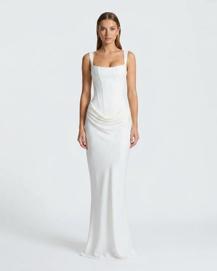 Women's Ruched Maxi Dress with a Square Neckline
