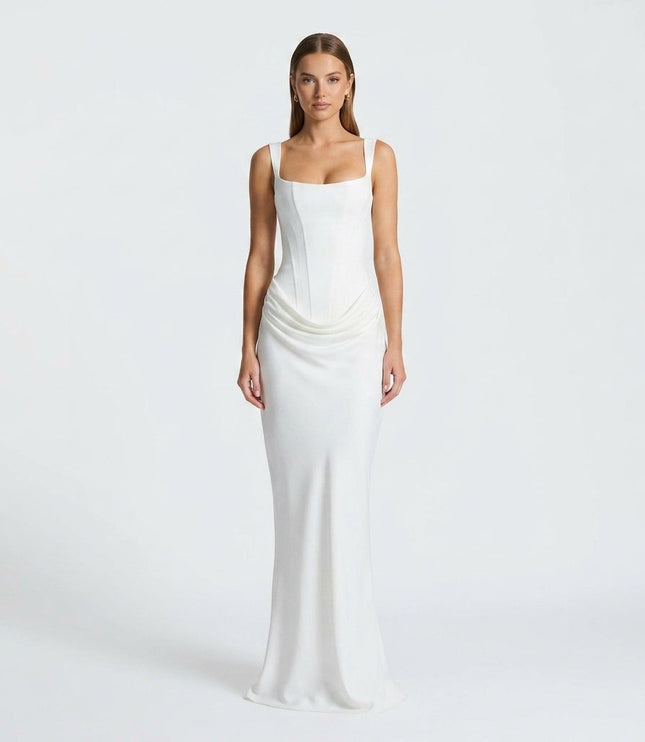 Women's Ruched Maxi Dress with a Square Neckline