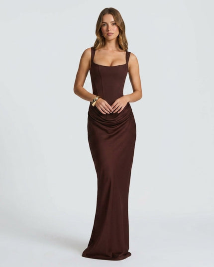 Women's Ruched Maxi Dress with a Square Neckline