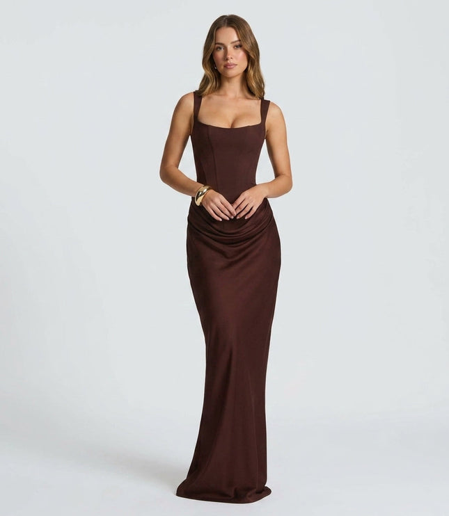 Women's Ruched Maxi Dress with a Square Neckline