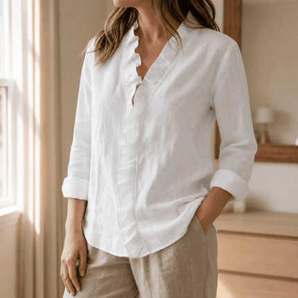 Women's Ruffle V-Neck Long Sleeve Relaxed Blouse