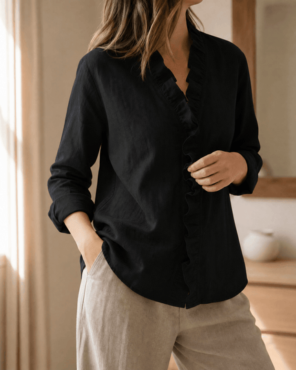Women's Ruffle V-Neck Long Sleeve Relaxed Blouse