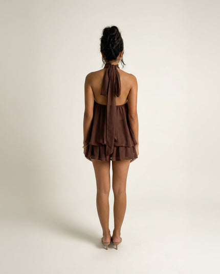 Women's Ruffled Tiered Mini Dress with a Halter Neck