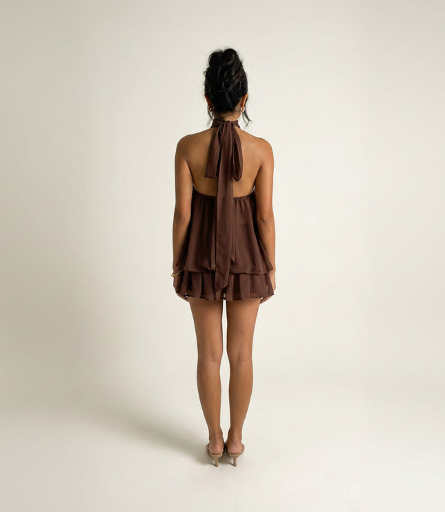 Women's Ruffled Tiered Mini Dress with a Halter Neck