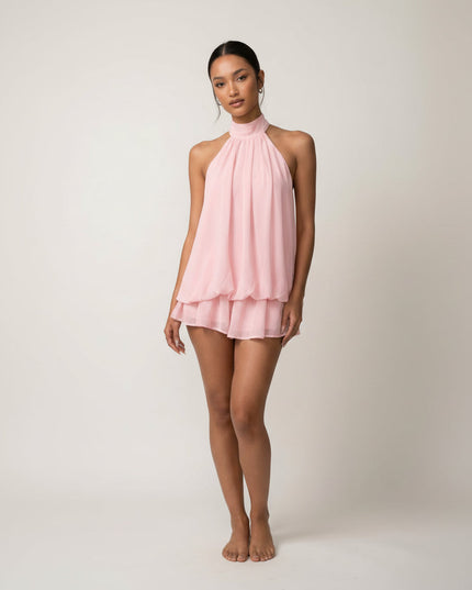 Women's Ruffled Tiered Mini Dress with a Halter Neck