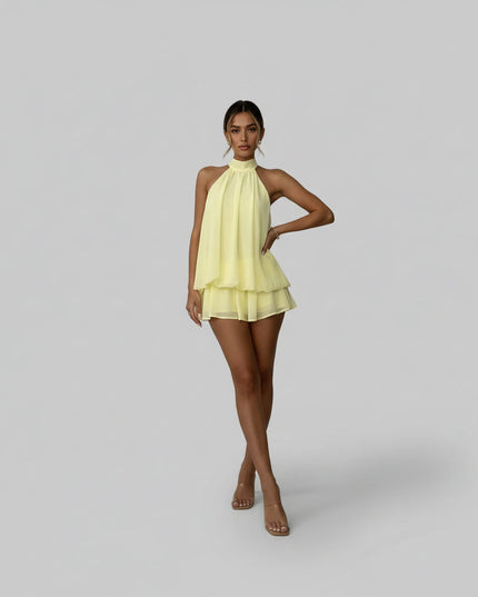 Women's Ruffled Tiered Mini Dress with a Halter Neck