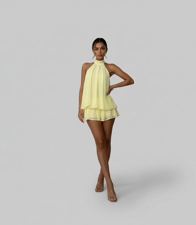 Women's Ruffled Tiered Mini Dress with a Halter Neck