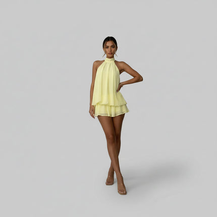 Women's Ruffled Tiered Mini Dress with a Halter Neck