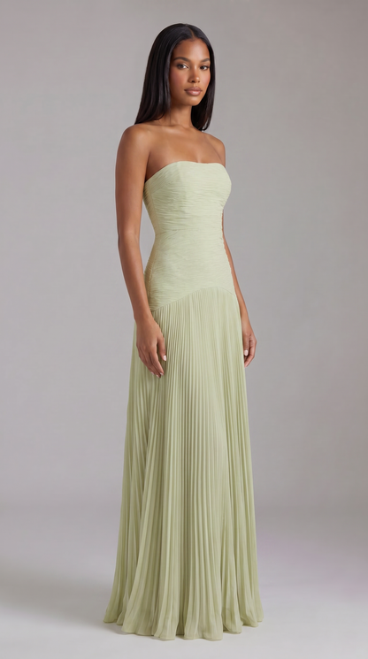 Women's Sage Green Satin V-Neck Wedding Guest Prom Maxi