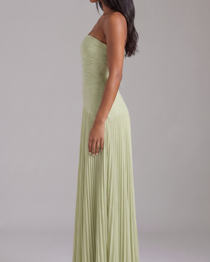 Women's Sage Green Satin V-Neck Wedding Guest Prom Maxi